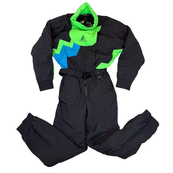 VTG Cima Ski Wear Suit Womens Sz 8 Black Neon Colors 80s 90s Style - Picture 1 of 10